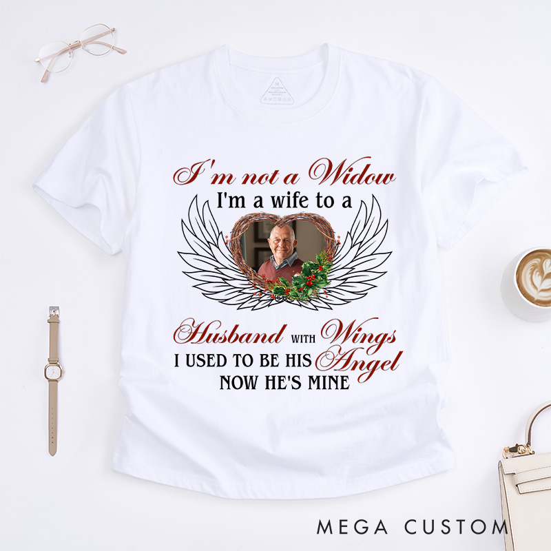 Personalized in Loving Memory Shirt Memorial Feather Heart Tee Custom Photo Shirt Wife To Husband with Wings Memorial Shirt Memorial Shirt