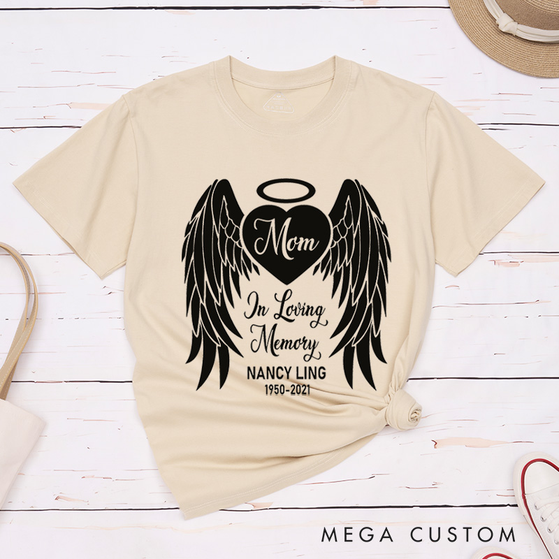 Personalized In Loving Memory Shirt Angel Wings Family Memorial Tees Always In My Heart Bereavement Shirt