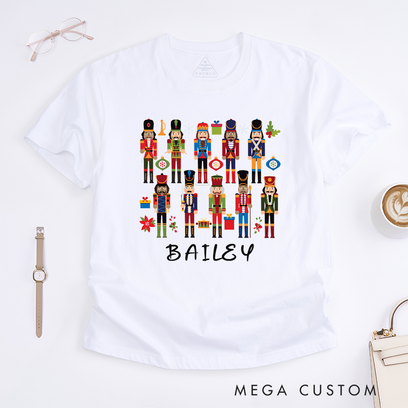Personalized Cartoon Christmas T-Shirt Custom Name Holiday Gift Unisex Unique Festive Tee for Kids Adults Family Matching Present