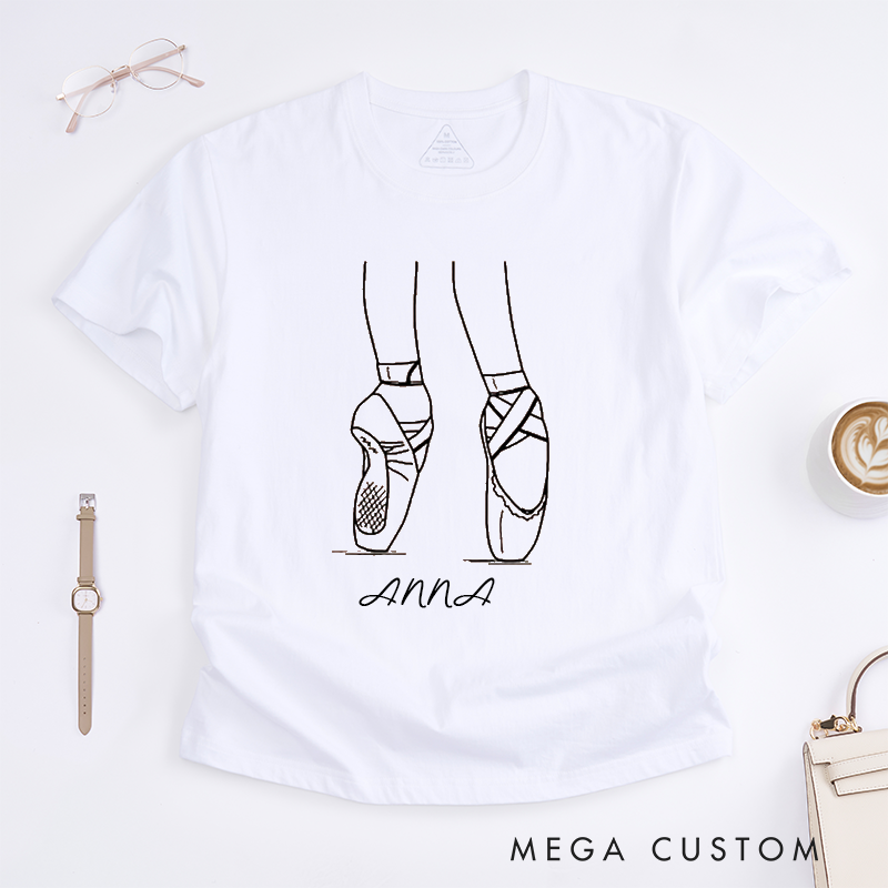 Personalized Ballet Dancer T-Shirt Custom Name Pointe Shoes Gift for Ballet Lover Girls Women Unique Dance Personalized Birthday Present for Dancer