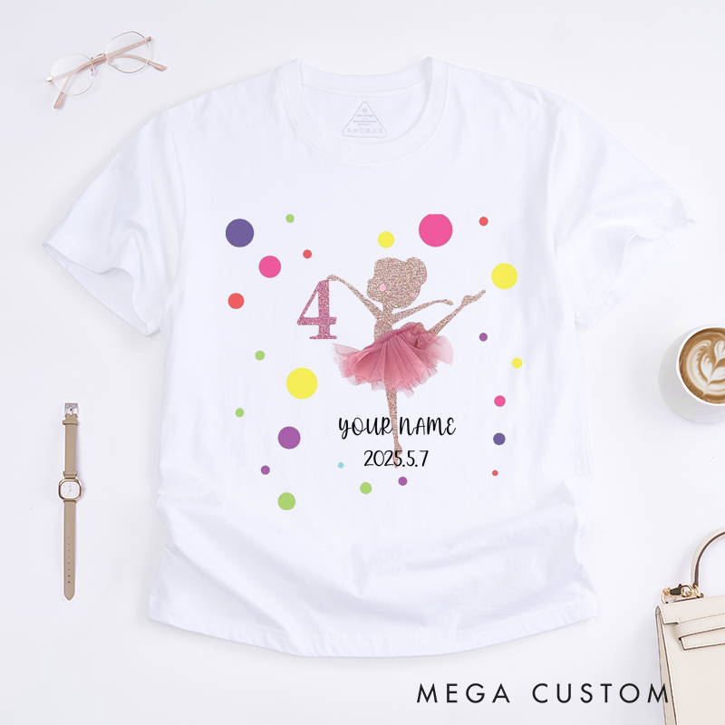 Personalized Ballet Dance T-Shirt Custom Name Pink Tutu Ballet Girl Gift for Birthday Outfit Present for Little Girls Unique Kids Tee