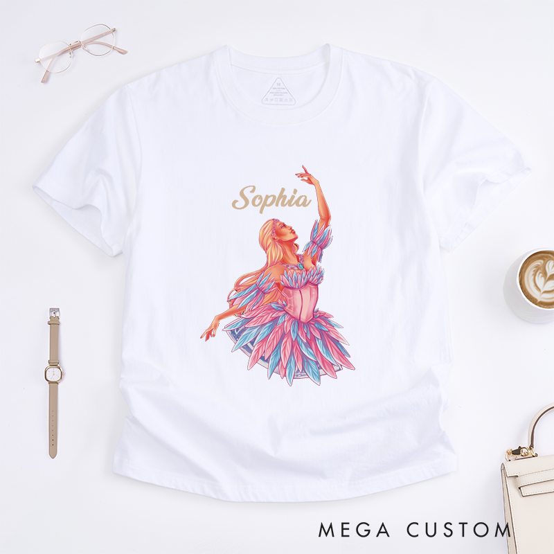 Personalized Ballerina T-Shirt Custom Name Gift for Women Unique Ballet Dancer Costume Birthday Present for Daughter Teen Girl Dance Lover