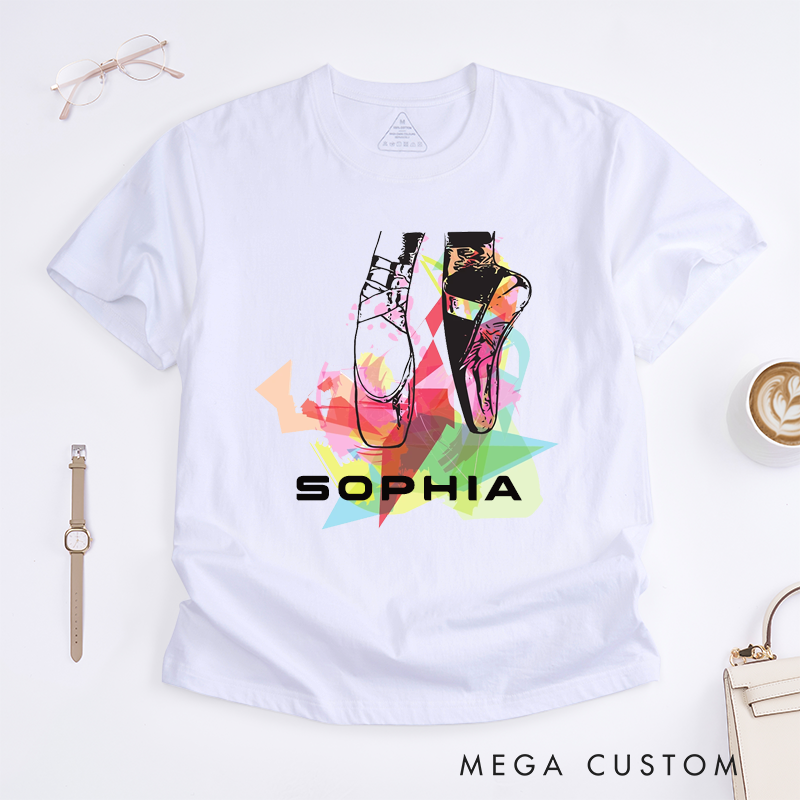Personalized Ballet Shoes T-Shirt Custom Name Dance Gift for Girls Unique Pointe Shoes Graphic Tee for Ballerina Girls Birthday Present