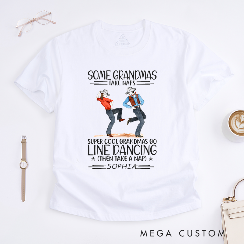 Personalized Dancing Grandma T-Shirt Custom Name Cool Grandma Gift for Women Fun Country Napping Grandmother Tee Unique Dance Present for Her