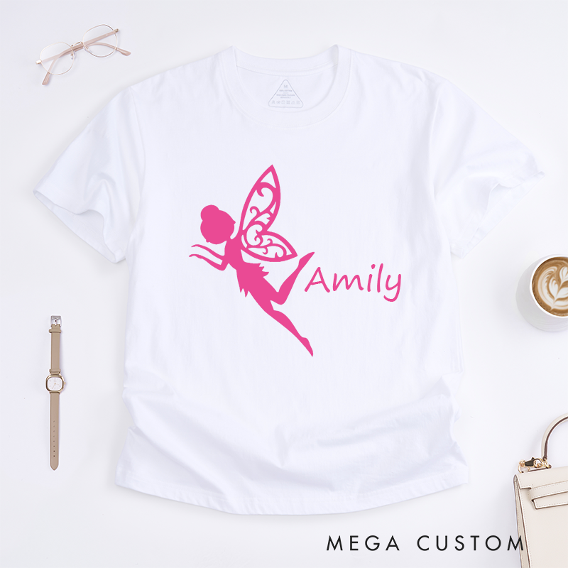 Personalized Dance Fairy T-Shirt Custom Name Unique Gift for Girls Women Birthday Present Cute Fantasy Wing Design