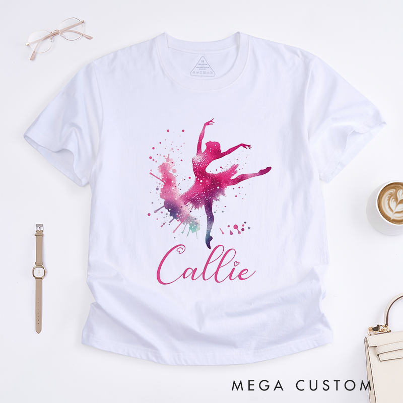 Personalized Ballerina T-Shirt Custom Name Dance Gift for Girls Unique Watercolor Ballet Dancer Tee Birthday Present for Daughter Kids
