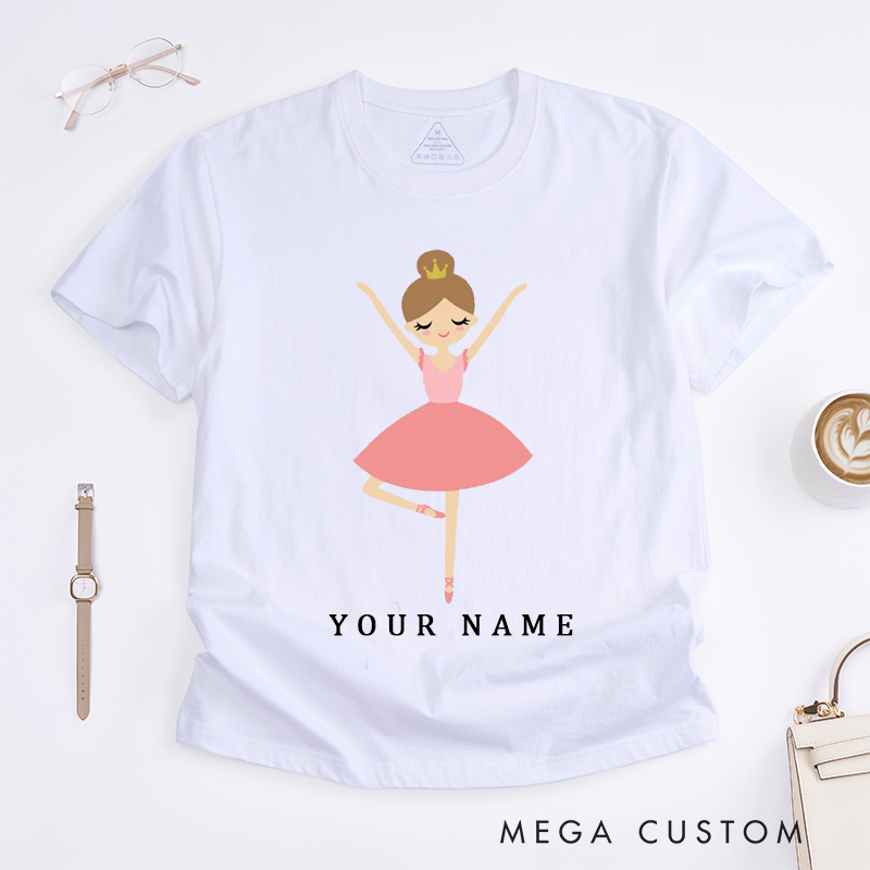 Personalized Ballerina Princess T-Shirt Custom Name Gift for Girls Birthday Dance Lover Cute Kids Present for Daughter and Granddaughter