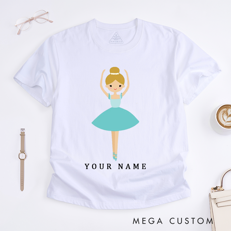 Personalized Ballerina Princess T-Shirt Custom Name Gift for Girls Birthday Dance Lover Cute Kids Present for Daughter and Granddaughter