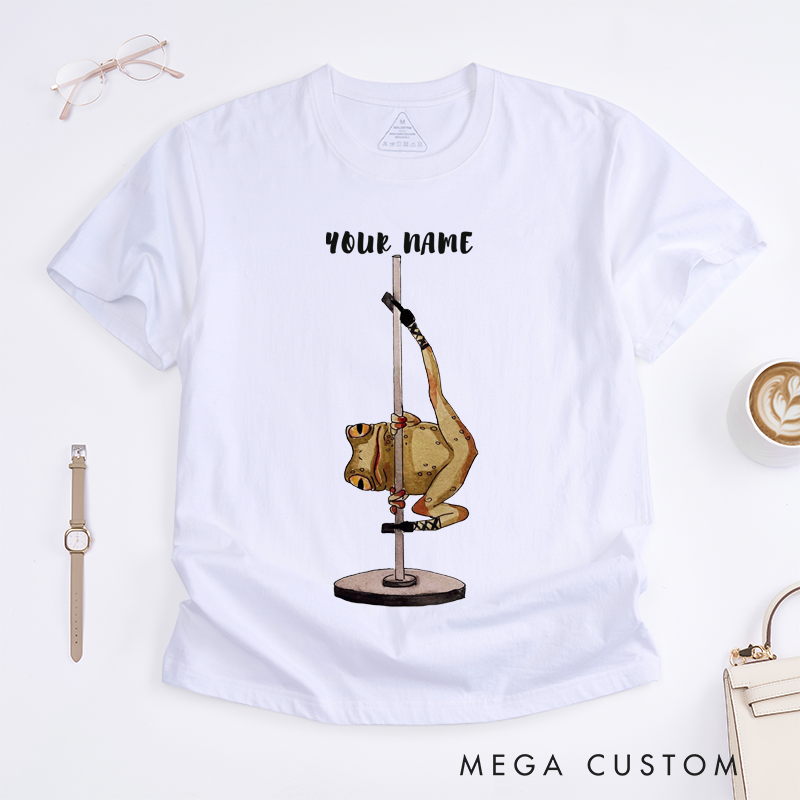 Personalized Frog Pole Dancing T-Shirt Funny Custom Name Unisex Gift Cute Animal Dance Lover Unique Customizable Present for Friends Family