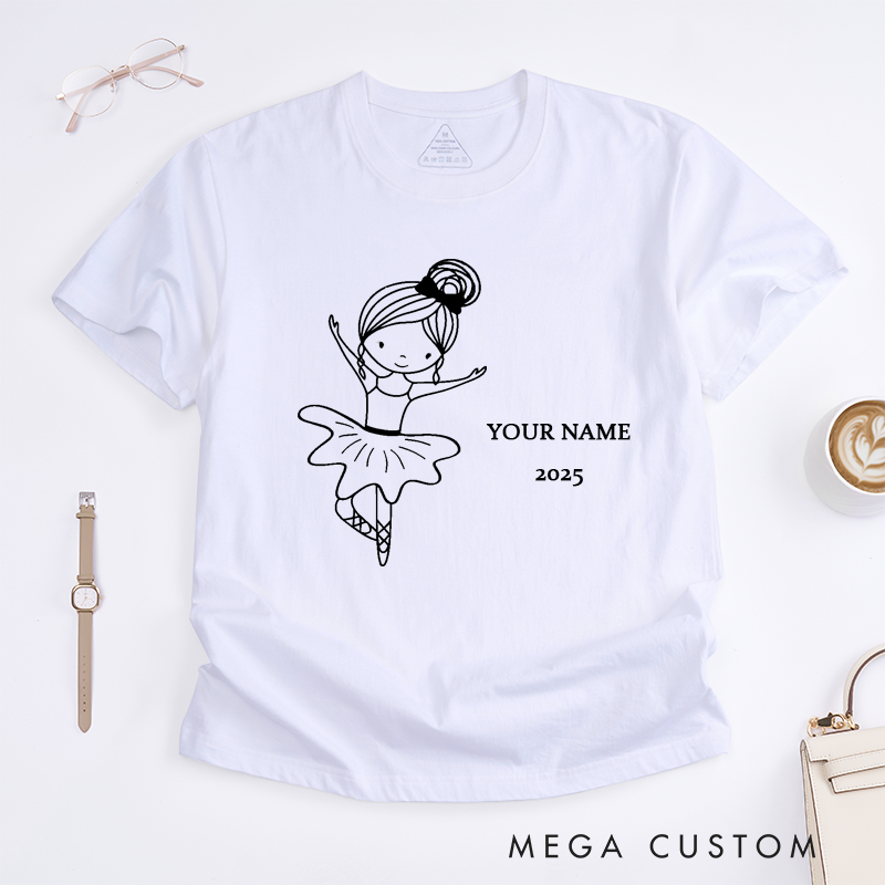 Personalized Ballet Dancer T-Shirt Custom Name and Year Ballerina Gift For Girls Dance Outfit Unique Present For Daughter Youth Kids