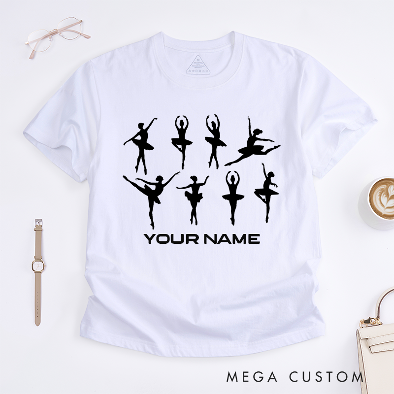 Personalized Ballet Dancer Silhouette T-Shirt Custom Name Gift for Women Girls Dance Lovers Unique Birthday Present Ballet Recital Apparel