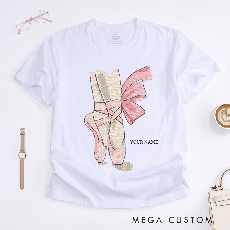 Personalized Ballet Shoes T-Shirt Custom Name Dance Gift for Girls Unique Pointe Shoes Graphic Tee for Ballerina Girls Birthday Present