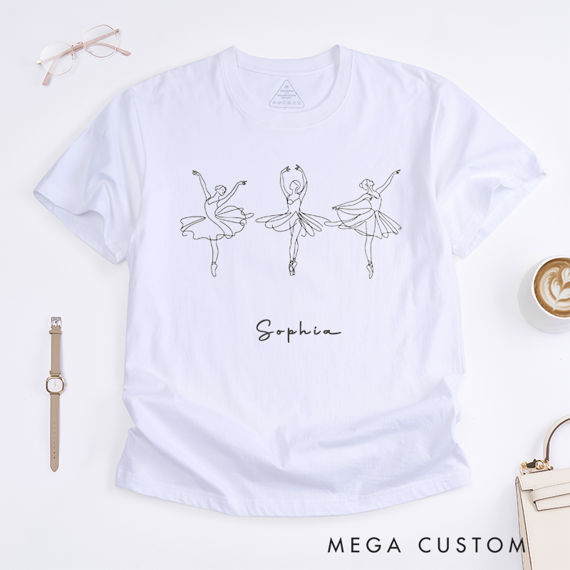 Personalized Ballet Dancer T-Shirt Custom Name Ballerina Line Art Tee Artistic Dance Shirt Unique Ballet Lover Present for Women Girls Gift