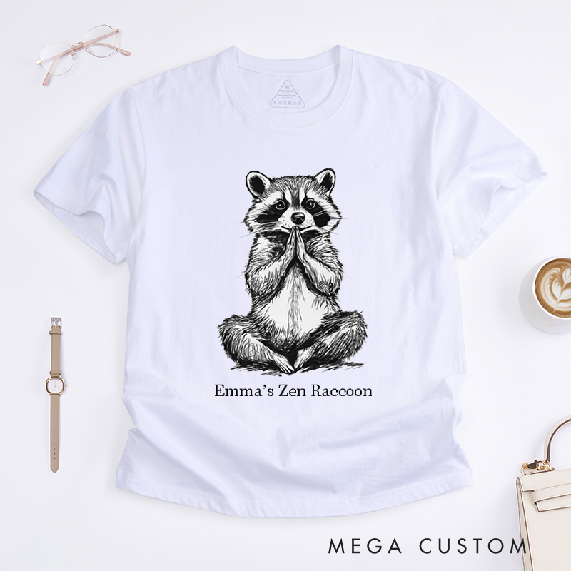 Personalized Funny Raccoon Yoga Classic T-Shirt Raccoon Yoga Pose Top Funny Yoga Tee Meditating Raccoon Shirt Yoga Gift Namaste Shirt
