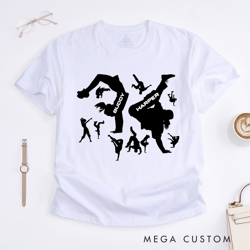 Personalized Breakdance Silhouette T-Shirt Custom Name Hip Hop Dance Gift for Dancer Men Women Unique Street Dance Birthday Present