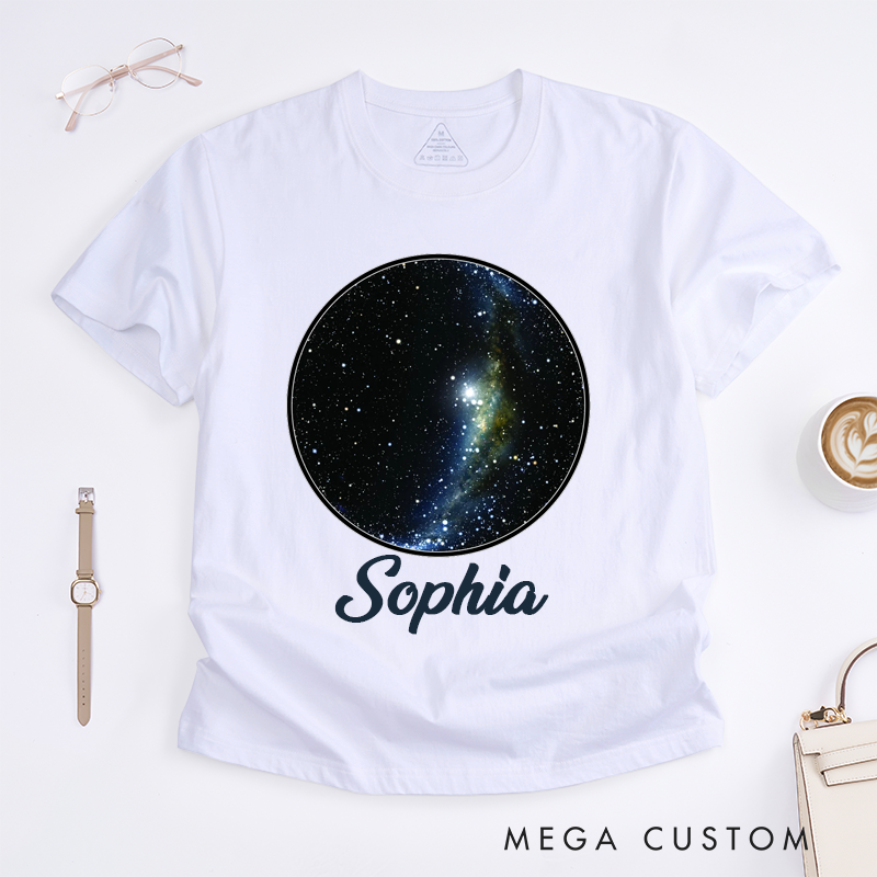 Personalized Magic Starry Sky T-Shirt Custom Name Space Universe Gift for Women Men Unique for Birthday Present Friends Family