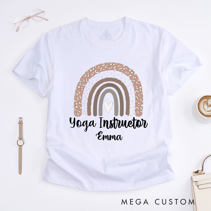 Personalized Yoga Instructor T-Shirt Yoga T-Shirts Gift Leopard Print Rainbow T-Shirt Graphic Tees Yoga Sweatshirt