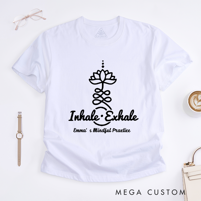 Personalized Yoga Women T-Shirt Inhale Exhale Lotus Flower Tee Loose Yoga Top for Women Yoga Lover Gift