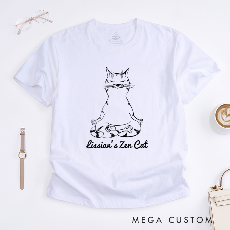 Personalized Cat Yoga Poses T-Shirt Cat Lover Gift for Her Yoga Gift for Women Yogi Gift Meditation Cat Tee