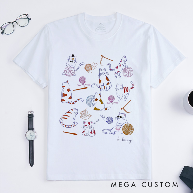 Personalized Crochet and Cats Classic T-Shirts Crochet All Day Tee Gift For Cat Lover Crochetier Funny Crochet Gift Mother‘s Day Gift Crochet Tshirt