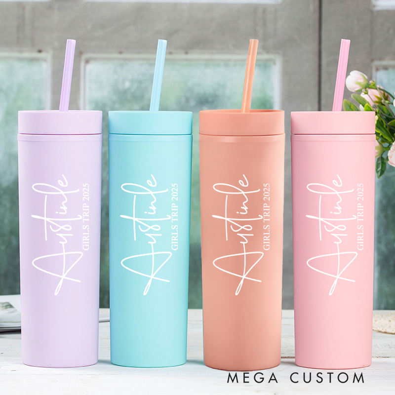 Personalized Girls Trip Skinny Tumbler Cups for Traveling Lovers Custom Gift for Travel Lovers