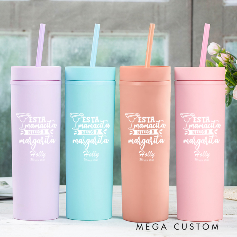 Personalized Esta Mamacita Needs a Margarita Skinny Tumbler Beach Vacation Gift for Traveling Lovers Custom Gift for Travel Lovers