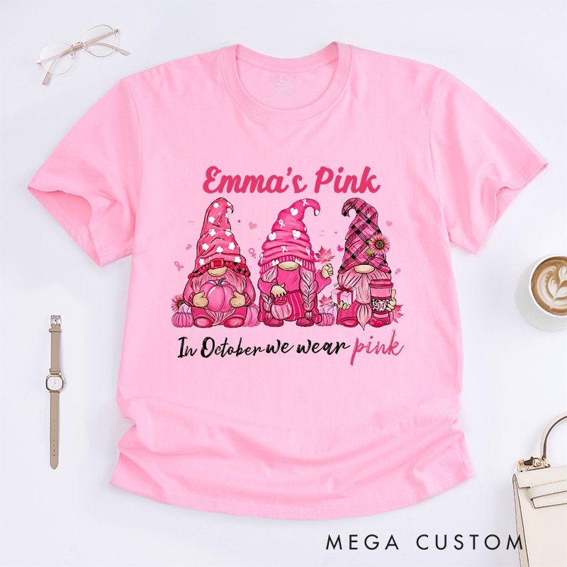 Personalized In October We Wear Pink T-Shirt Inspirational Gift for Women Who Have Triumphed Over Cancer