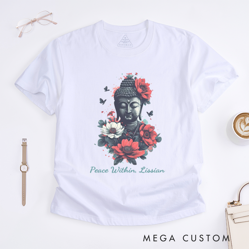 Personalized Buddha With Flowers T-Shirt Yoga T-Shirt Meditation T-Shirt Buddha T-Shirt Lotus Flower T-Shirt Gift for Her