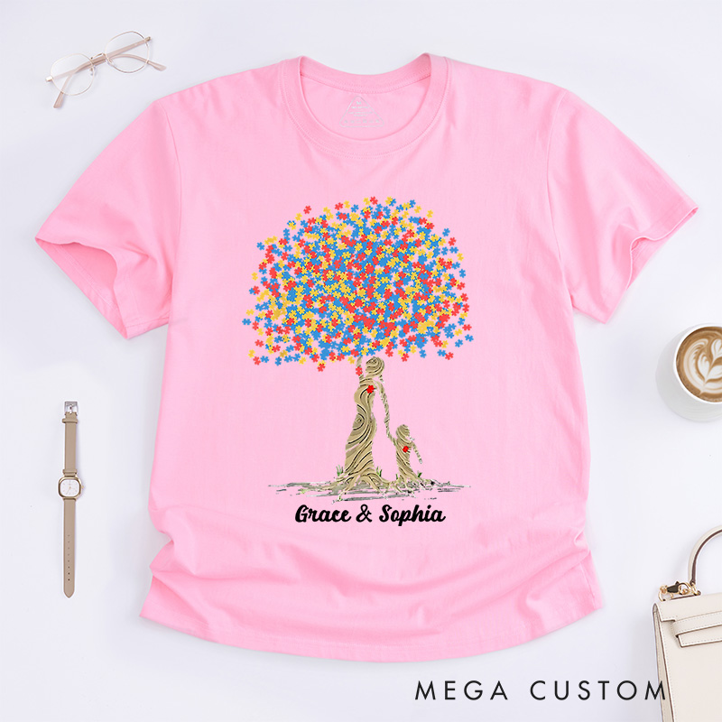 Personalized Autism Puzzle Tree of Love T-Shirt Autism Awareness Gift