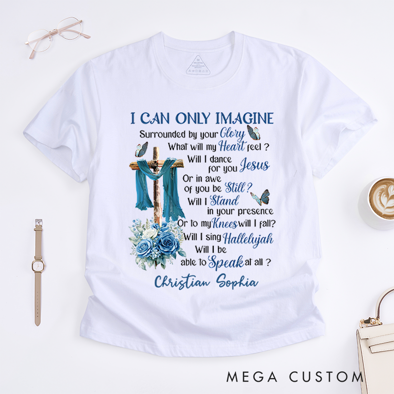 Personalized Classic T-Shirts I Can Only Imagine Cross and Blue Floral Inspirational Faith T-Shirt