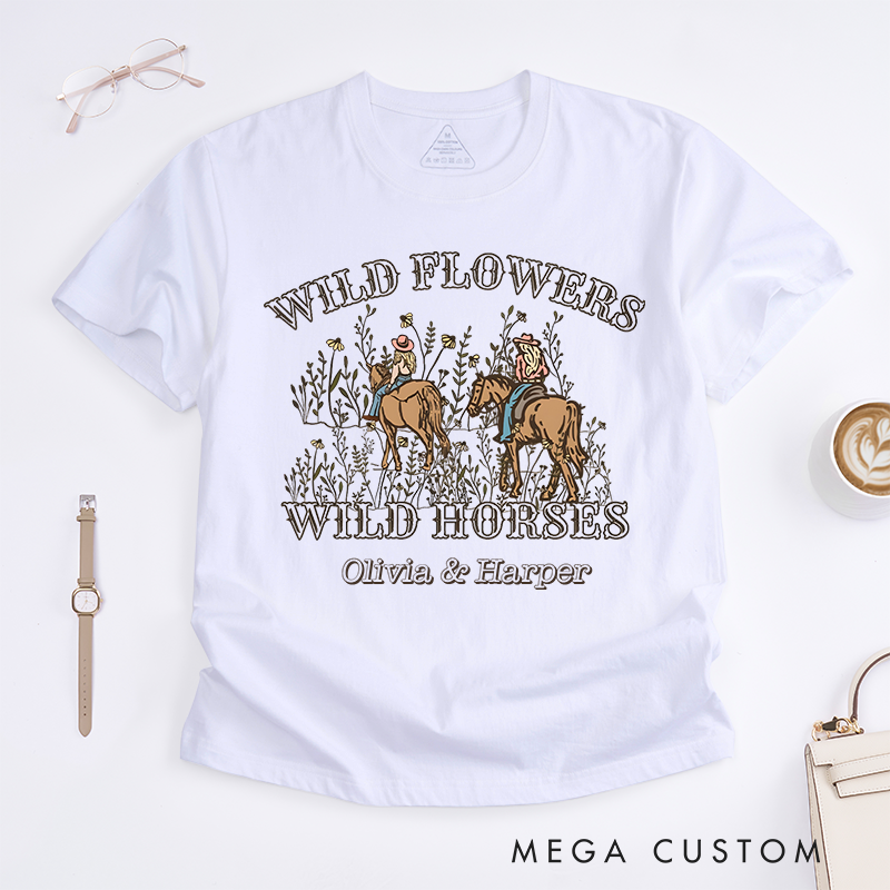 Personalized Classic T-Shirts Wild Flowers Wild Horses and Nature and Western Graphic Tee Perfect for Outdoor and Adventure Enthusiasts T-Shirt