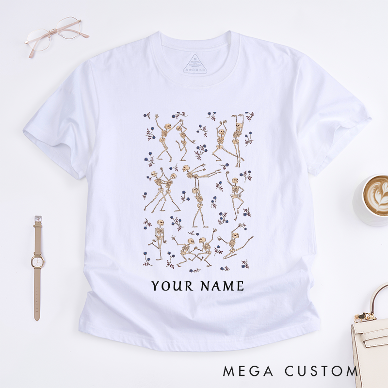 Personalized Classic T-Shirts Skeleton Dance Custom Name Workout Skeletons Shirt Unique Skeleton Gift for Fitness Lovers Men Women