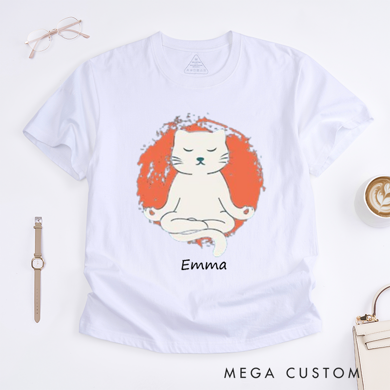 Personalized Funny Yoga Cat T-Shirt Cat Meditation T-Shirt Cute Cat Yoga T-Shirt for Cat Lovers Fun Yoga Gift