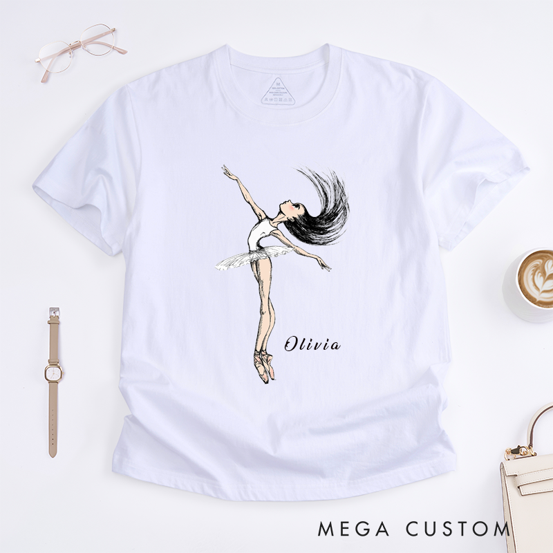 Personalized Ballet Dancer Classic T-Shirts Custom Name Unique Gift for Girls Women Ballet Lovers Perfect Present