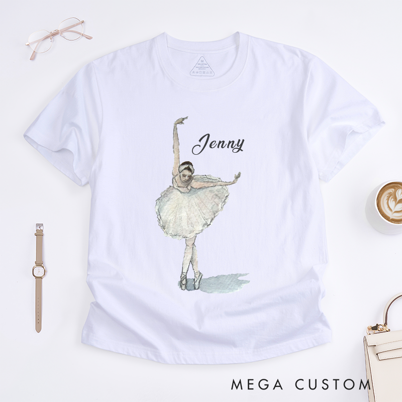 Personalized Ballet Dancer Classic T-Shirts Custom Name Sketch Style Design With Elegant Pose Perfect Gift for Dance Lovers Classic Apparel