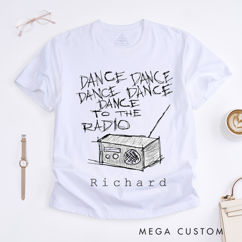 Personalized Classic T-Shirts Dance to The Radio Custom Music Lover Gift Unique Hand Drawn Radio Sketch Tee Unisex Present for Men and Women
