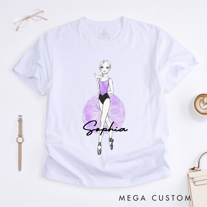 Personalized Ballet Dancer Classic T-Shirts Custom Name Dance Lover Gift Unique Artistic Apparel for Ballet Enthusiast 