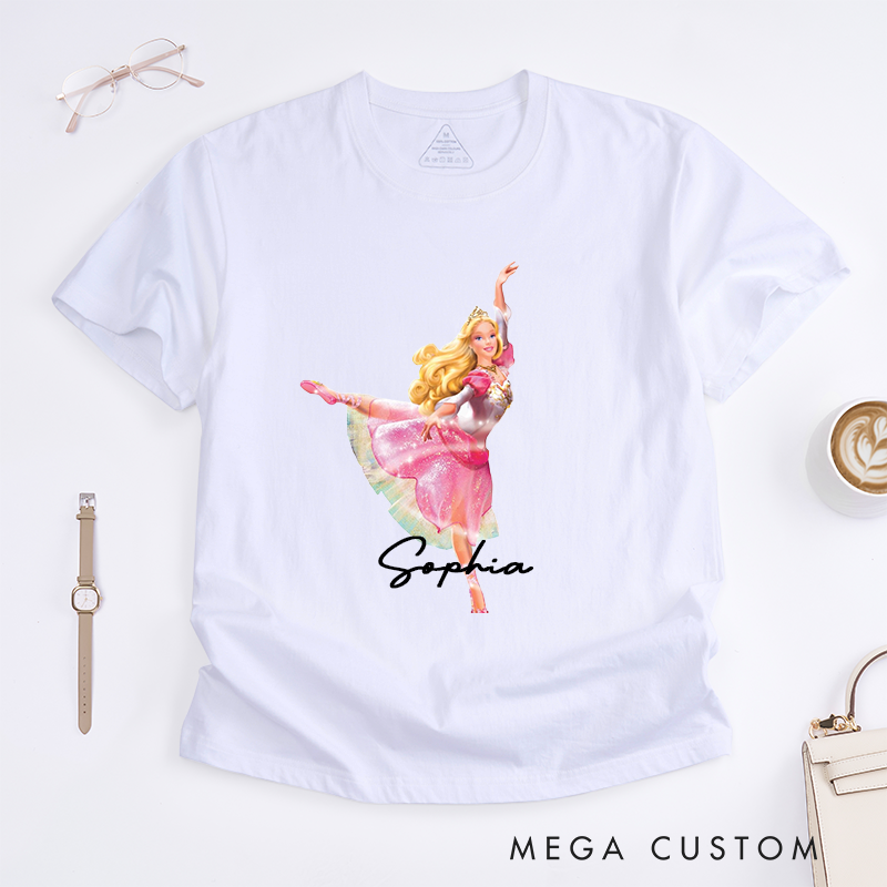 Personalized Ballerina Princess Classic T-Shirts Custom Name Glitter Dance Gifts for Girls Ballet Lover