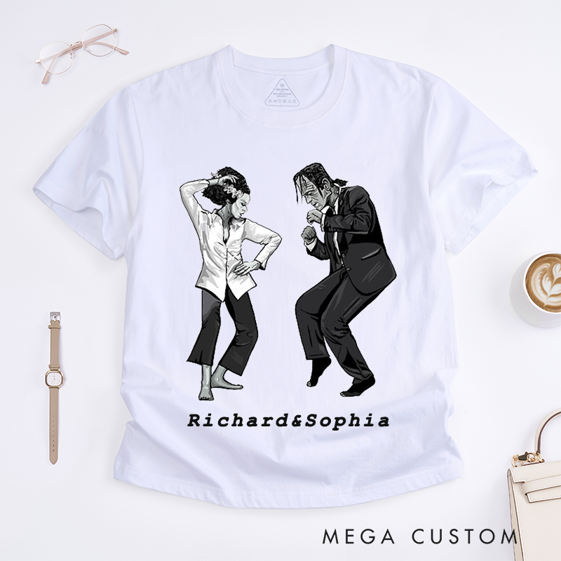 Personalized Classic T-Shirts Dancing Couple Unique Art Design Custom Name Gift for Him or Her Perfect Funny Casual Tee for Dance Lovers Friends Family