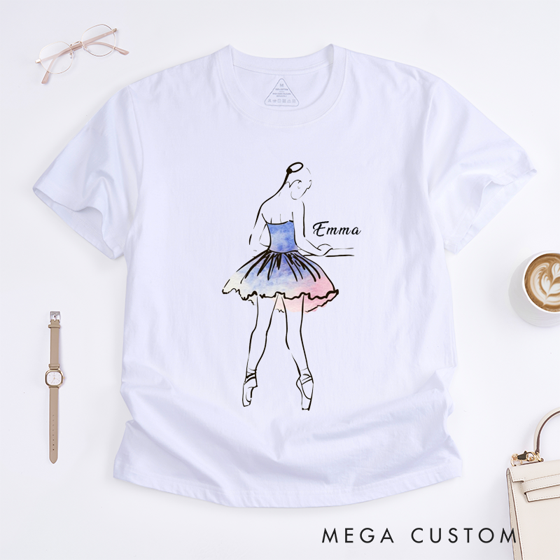 Personalized Ballet Dancer Classic T-Shirts Custom Name Watercolor Ballerina Gift for Dance Lovers Unique Present