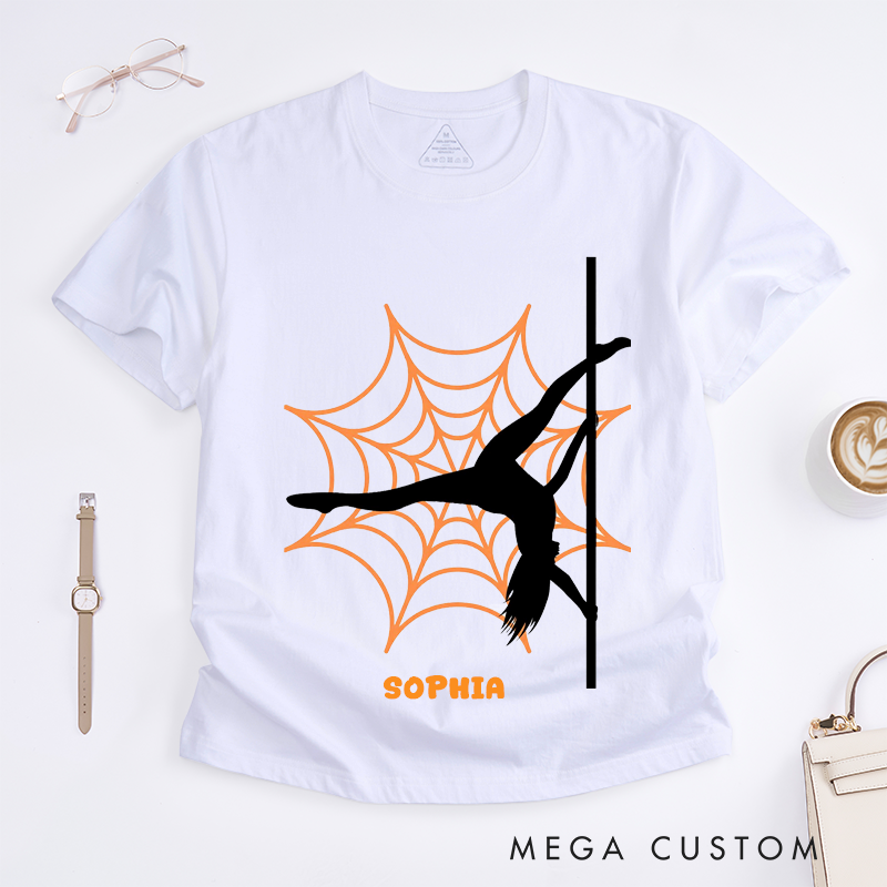 Personalized Pole Dance Silhouette Halloween T-Shirts Custom Name Graphic Unique Gift for Women Enthusiast Dancer Present