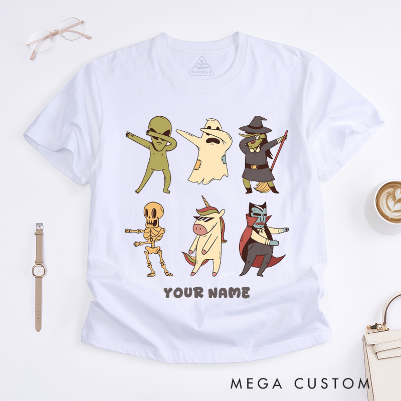 Personalized Ghost Dancing T-Shirts Custom Name Cartoon Ghost Tee Unisex Cute Halloween Spirit Funny Gift