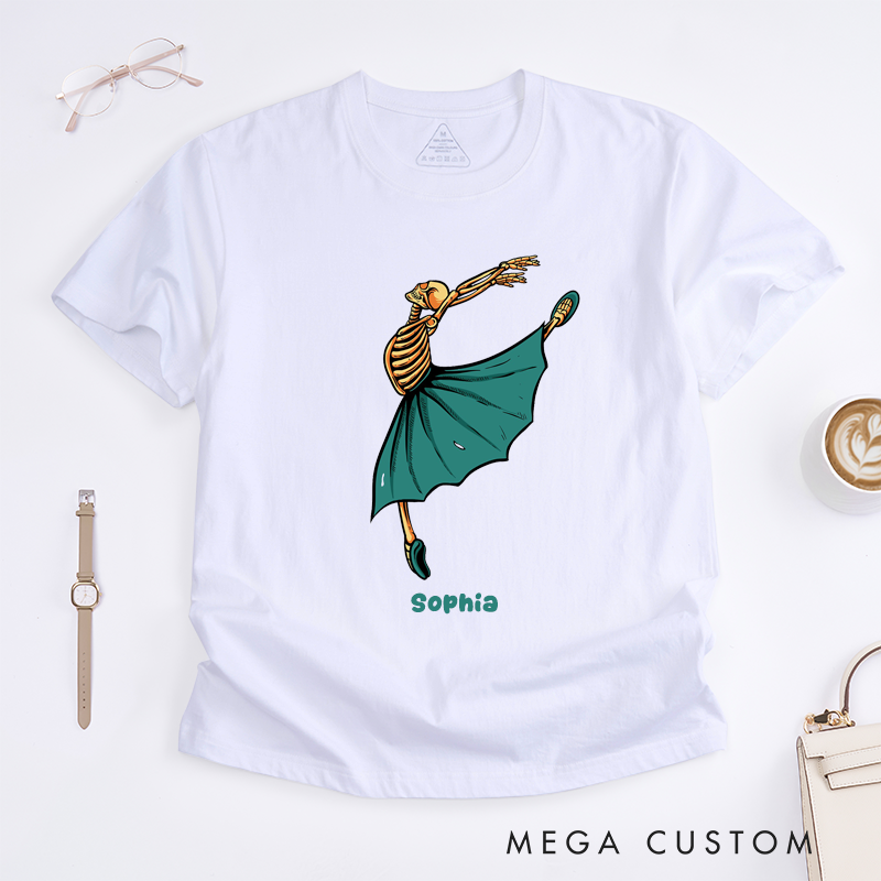 Personalized Skeleton Ballet Dancer T-Shirts Unique Skeleton Art Dance Lover Gift for Women Custom Ballet Tee Present for Ballerina
