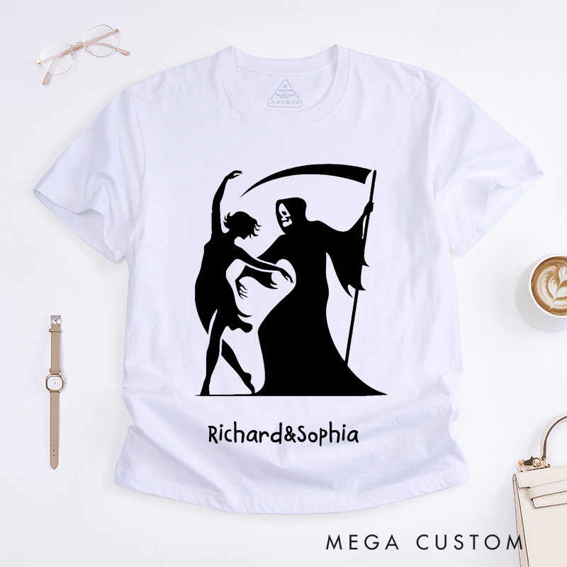 Personalized Dance With Death T-Shirts Unique Skeleton and Ballerina Art Custom Name Gift Unisex Tee for Dancers Friends Halloween