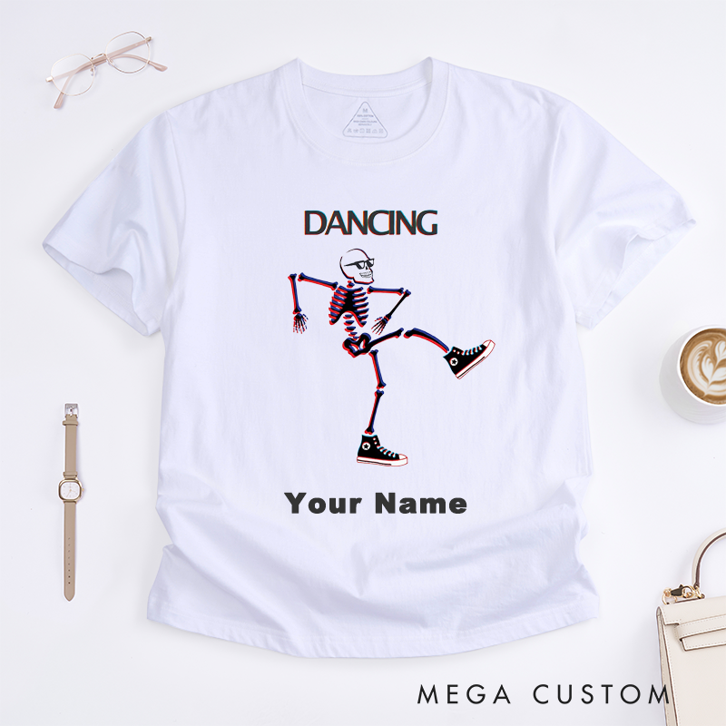 Personalized Dancing Skeleton Cool Graphic T-Shirts for Men Unique Hipster Skeleton Perfect Custom Name Gift for Friends Halloween