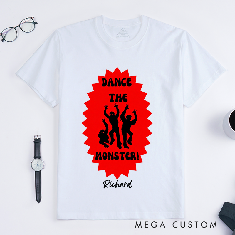 Personalized Monster Dance T-Shirts Custom Name Funny Halloween Party Gift Unique Dancing Zombies Shirt for Men Boys Friends Dad