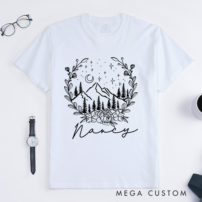 Personalized Mountain Classic T-Shirts Travel Shirt Nature T-Shirt Hiking Tee Graphic Shirts for Women Traveling Lovers