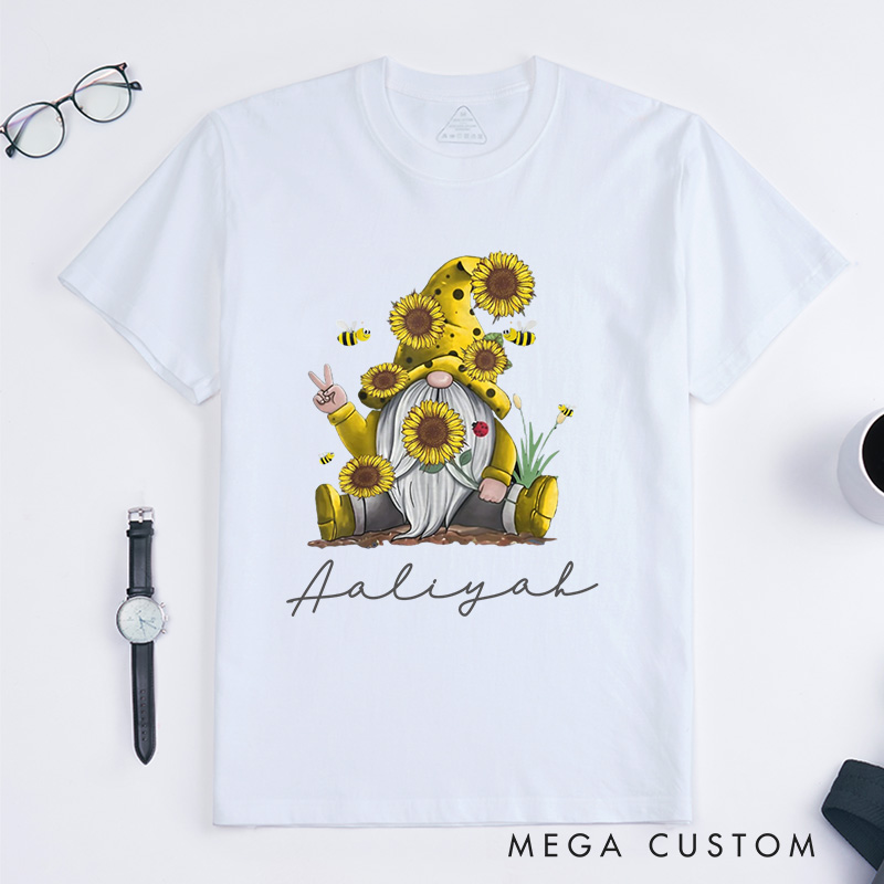 Personalized Sunflower Gnome Classic T-Shirts Bee Gnome Shirt Gardening Lovers Custom Tee
