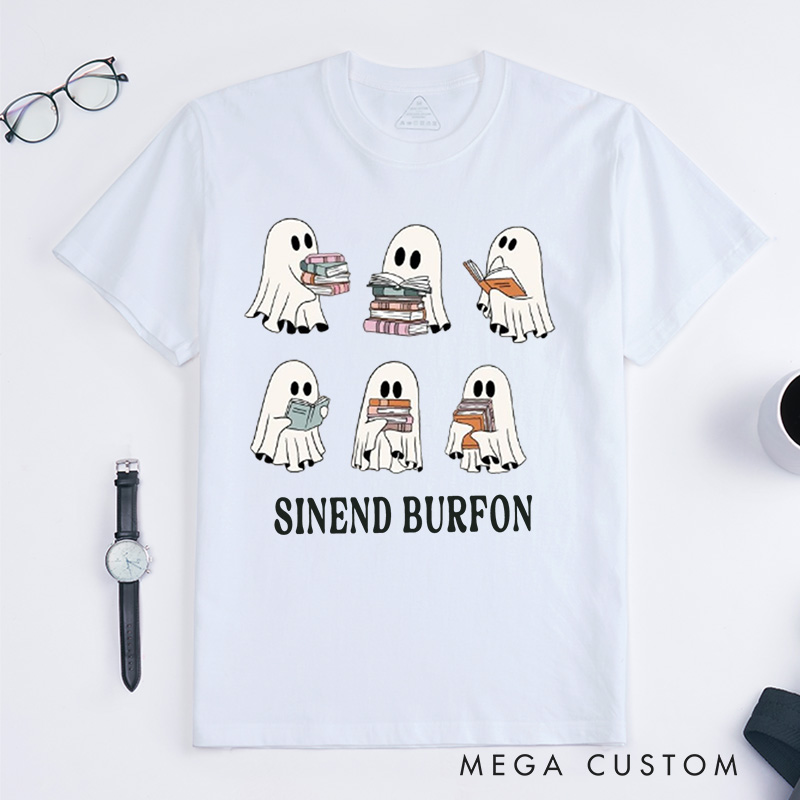 Personalized Cute Ghost Reading Book Halloween Classic T-Shirts Ghost Reading Book Girly Shirt Gift Trendy Bookworm Gifts