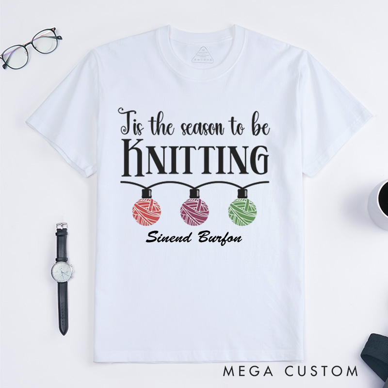 Personalized Christmas Knitting Classic T-Shirts Gift for Family Knitters Xmas Gift Shirt Knit Tee